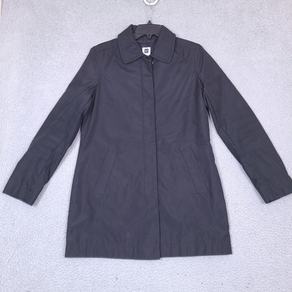 Vintage Gap Factory‎ Store Trench Rain Coat Jacket Womens Medium Black Button Up
